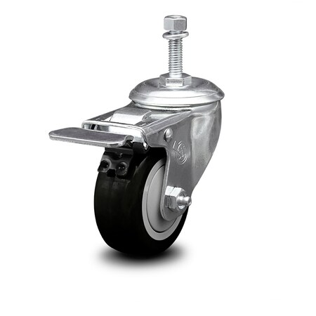 Service Caster 3.5 Inch Black Polyurethane Swivel 3/8 Inch Stem Caster with Total Lock Brake SCC-TSTTL20S3514-PPUB-BLK-381615